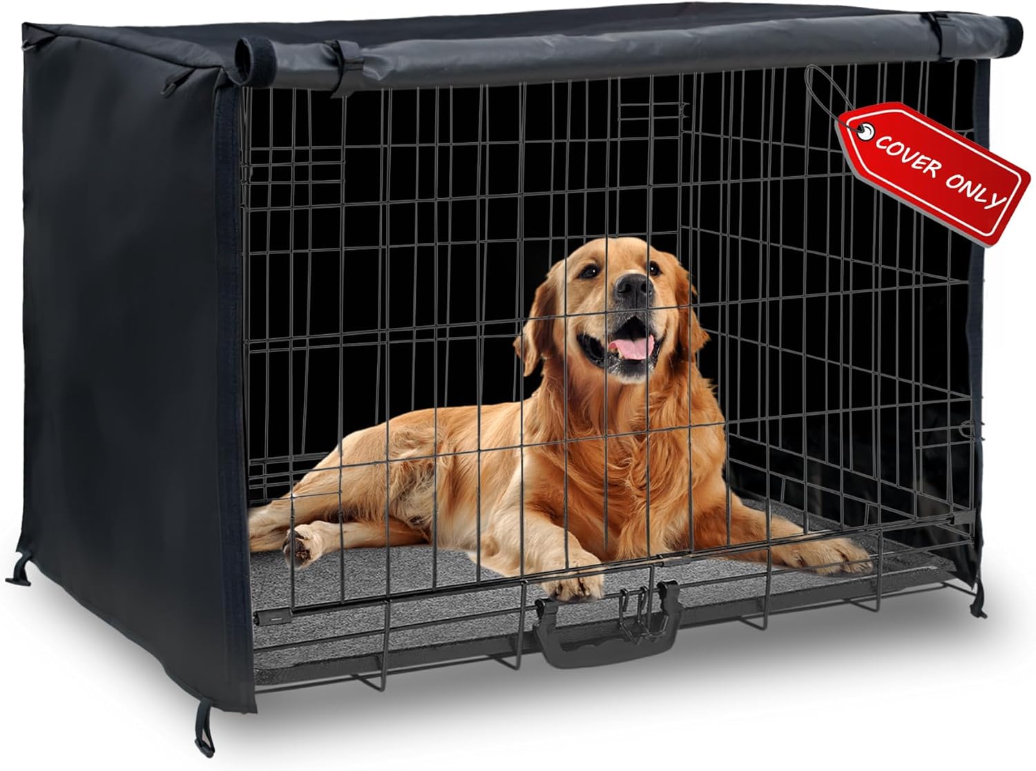 Softclub dog crate cover installed on a wire crate in a living room