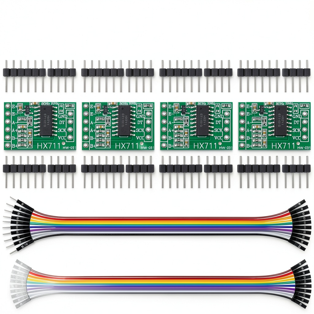 YELUFT HX711 module connected to a strain gauge sensor on a workbench