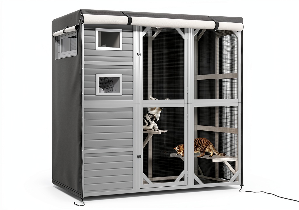 Installing Colewin Cat Enclosure Cover Weather Resistant Breathable on a wooden deck