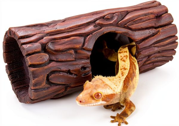 REPTIZOO Reptile Hide Cave Resin Hollow Tree Trunk Hideout Hermit Crab Climbing Toys Reptile Shelter Sleeping Cave for Arboreal Reptiles, Hermit Crabs, Leopard Gecko, Lizard Terrarium Decor-0